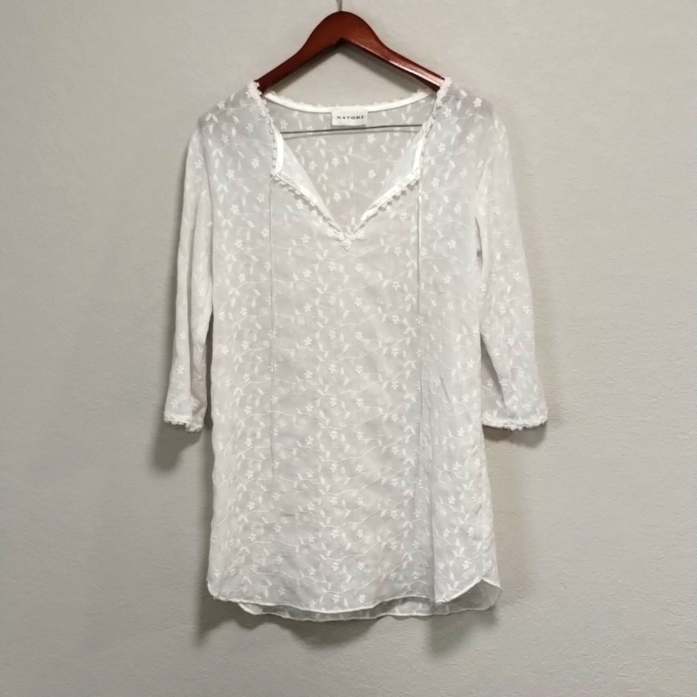 Natori White Embroidered Tunic